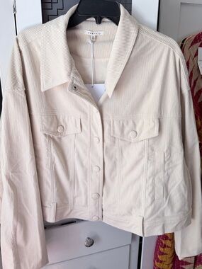 Baevely  Neutral Cream Crop Corduroy Jean Jacket - Women's snap front